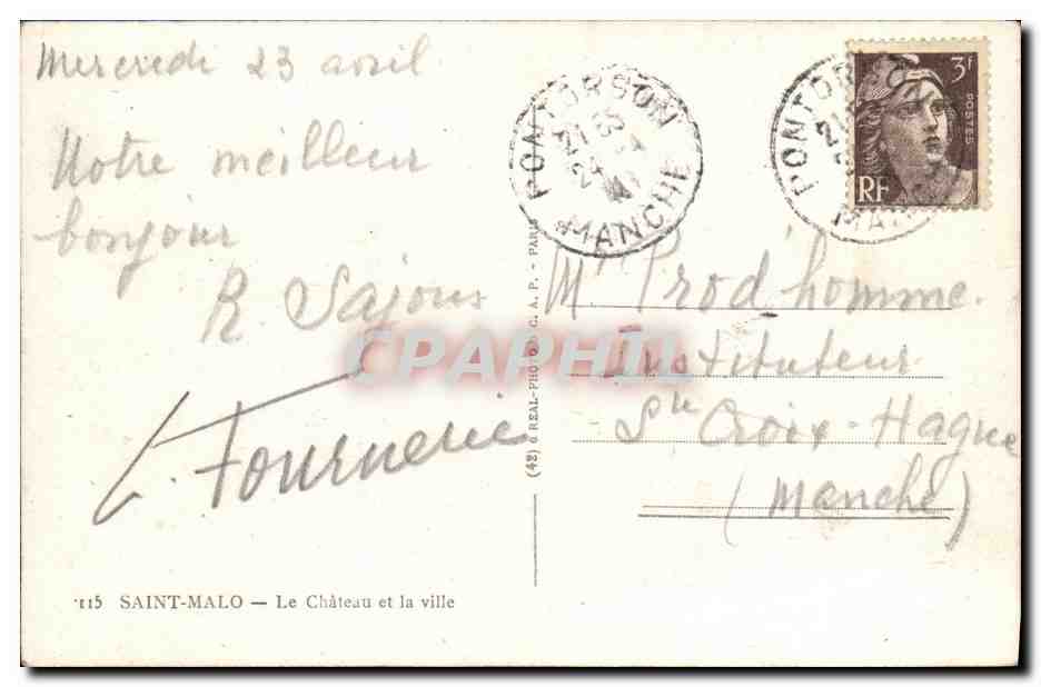 Saint-Malo — Le Château et la ville — éditeur R. Sajous, n°115 — Reverso