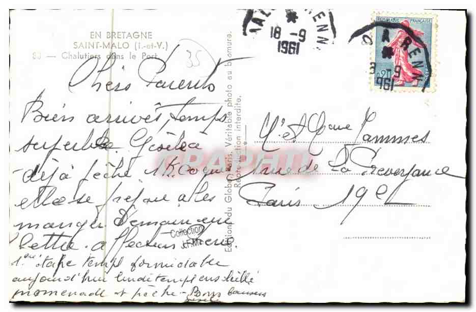CPM St Malo Chalutiers dans le Port Bateau Capitaine Pleven  — Verso