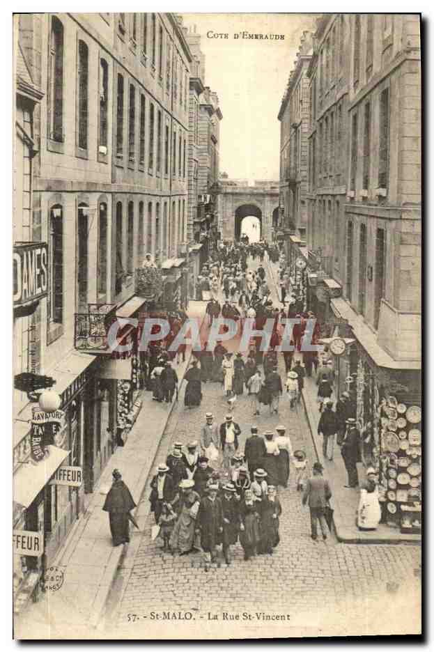 Tarjeta postal antigua Saint-Malo La Rue Saint-Vincent