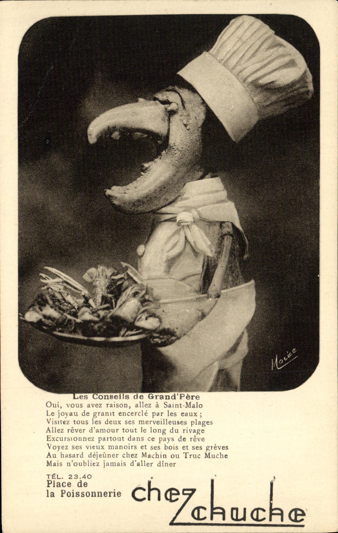 Kochkrabbe — Werbung für den Fischhändler Chez Chuche in Saint-Malo — Ausgabe Maurice Guérin
