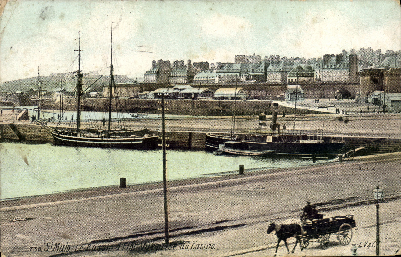 Antike Ansichtskarte St Malo Le bassin a flot Blick vom Casino aus