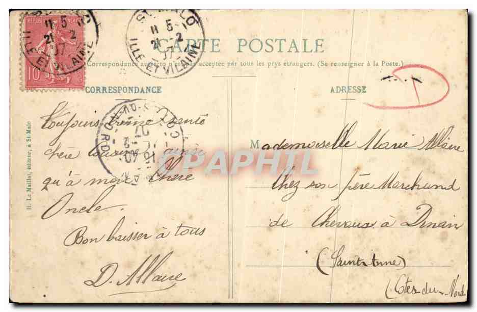 Saint-Malo - Los Baluartes y los Muelles (a lo lejos Saint Servan) — editor LILM, n° 828 — Reverso