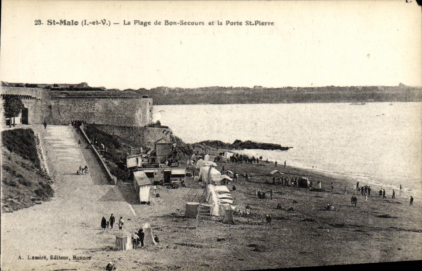 St-Malo (I.-et-V.) — La Plage de Bon-Secours et la Porte St-Pierre — A. Lamiré, Éditeur, Rennes