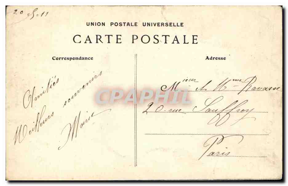 Tarjeta postal antigua Saint Malo Rue Vieille Boucherie Un Día de Mercado — Reverso
