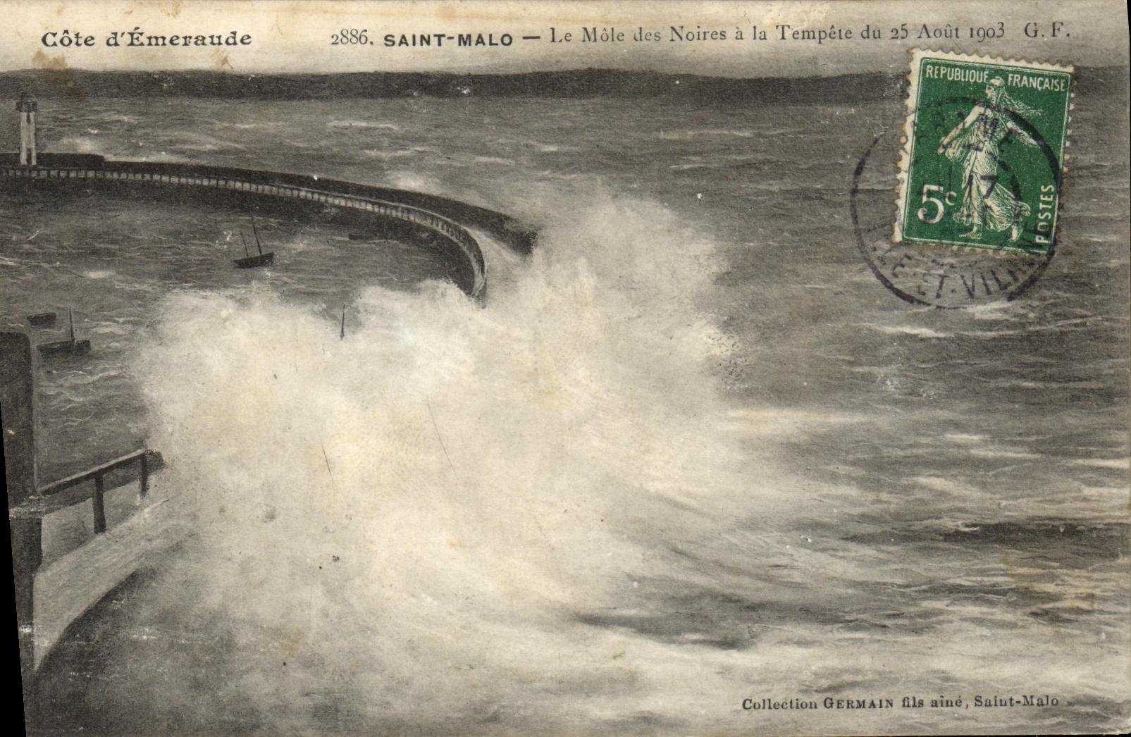 Saint-Malo — Il Môle des Noires durante la Tempesta del 25 Agosto 1903 — G.F. n°2886