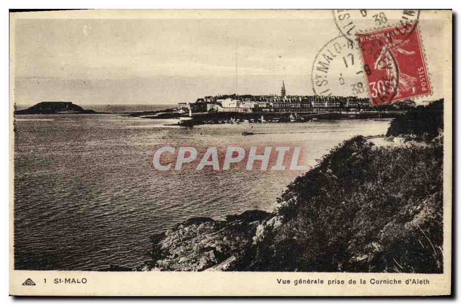 St-Malo — Vue générale prise de la Corniche d'Aleth — Édition R. Le Roide, n°1