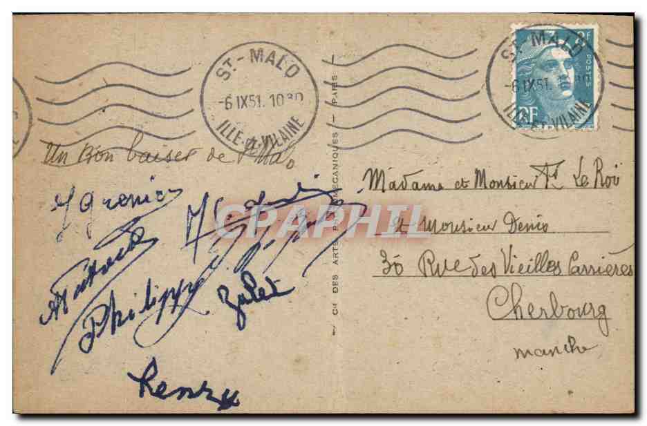 St-Malo — Vista tomada desde el Fuerte Nacional — Tarjeta postal antigua n°4, editor C.P. des Arts Mécaniques — Reverso