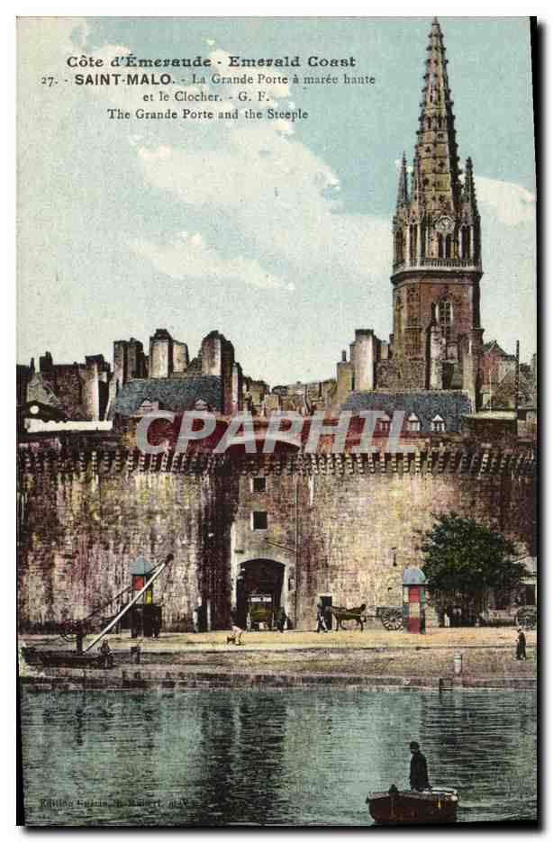 Saint-Malo - La Grande Porte à marée haute et le Clocher — G. F. - n°27