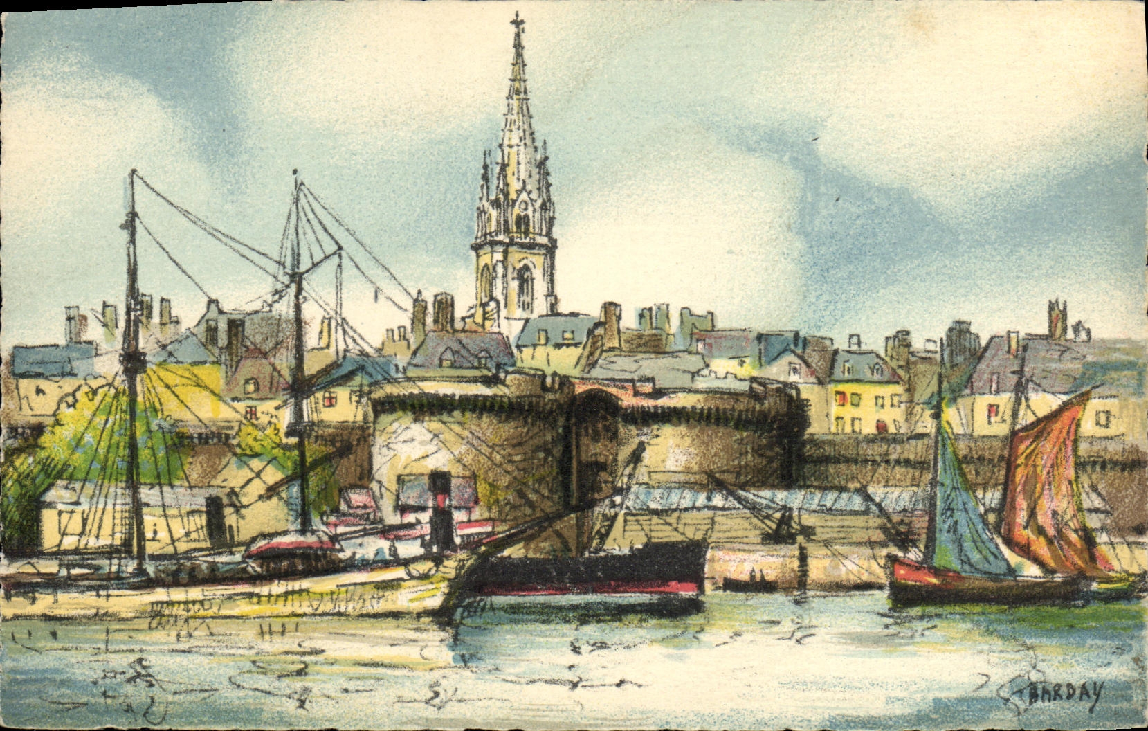 Vue du port de Nantes — éditeur Barday, n° de série non visible