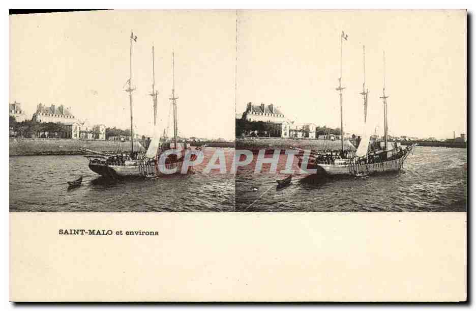 Saint-Malo et environs — vue du port avec un navire à voile — éditeur non identifié