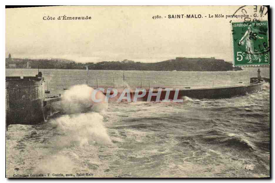 Saint-Malo — Le Môle par tempête — G. F. Guérin, n° 4980