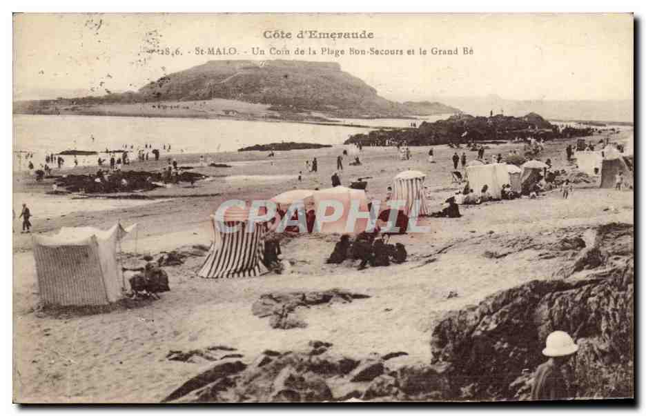 St-Malo - Een Hoekje van de Strand Bon-Secours en het Grand Bé — Kust van Esmeralda