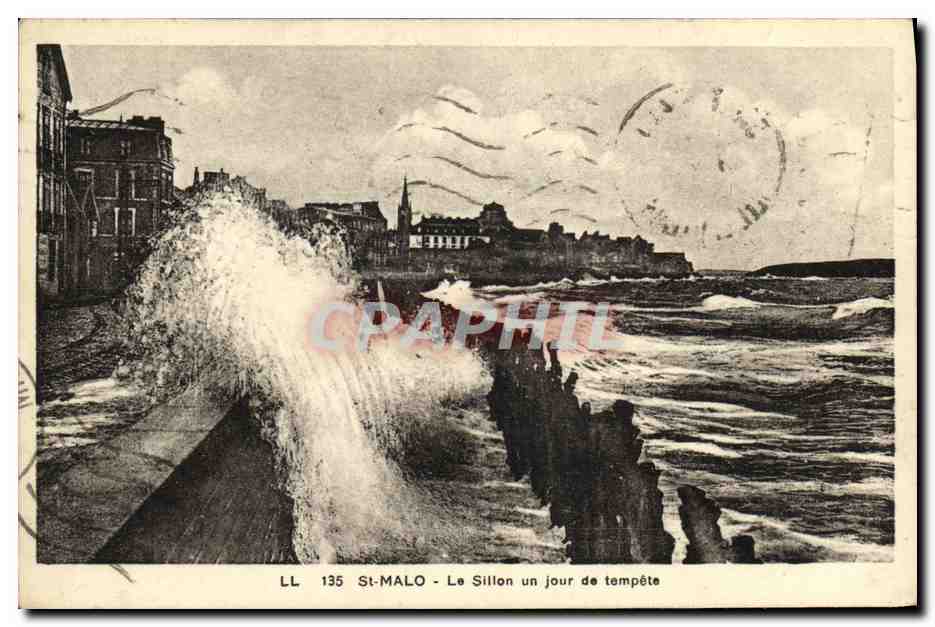 St-Malo - Il Sillon in un giorno di tempesta — LL 135 — editore CH DES ARTS PHOTOMÉCANIQUE - STRASBOURG