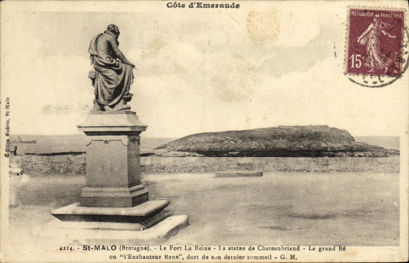 St-Malo (Bretagne) - Het Fort La Reine - De beeldhouwwerk van Chateaubriand - Het grote Bé of 'de Verlekker René', slaapt in zijn laatste slaap - G. M. - Uitgave Gudérin, St-Malo