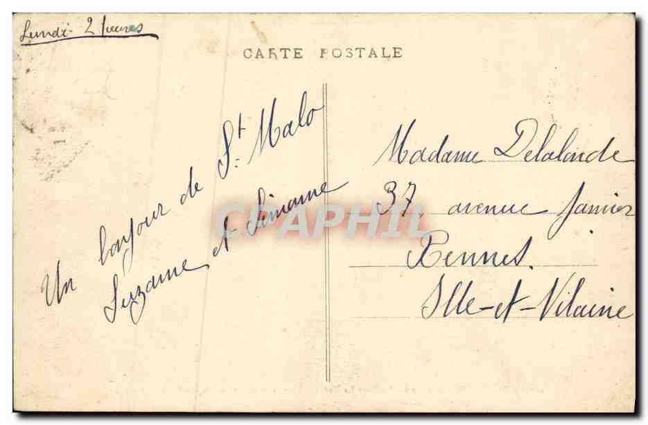 St-Malo (Bretagne) - Het Fort La Reine - De beeldhouwwerk van Chateaubriand - Het grote Bé of 'de Verlekker René', slaapt in zijn laatste slaap - G. M. - Uitgave Gudérin, St-Malo — Achterkant