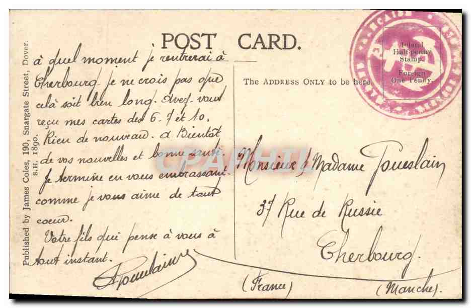 CPA Granville Docks and Western heights Dover Bateaux — Rückseite
