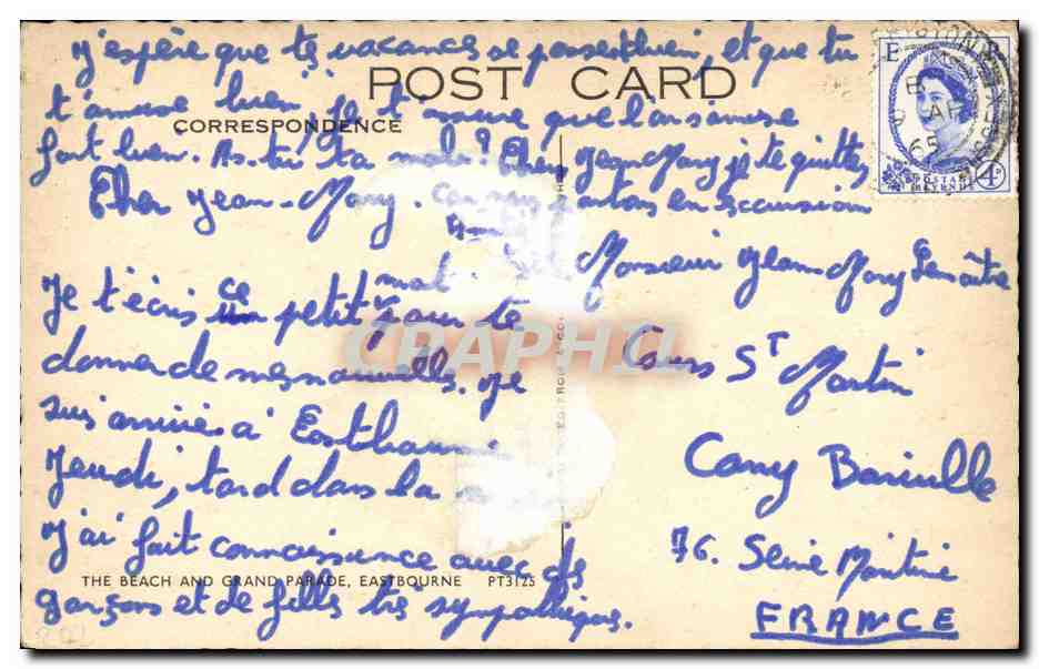 CPA Eastbourne the beach adn grand parade — Rückseite