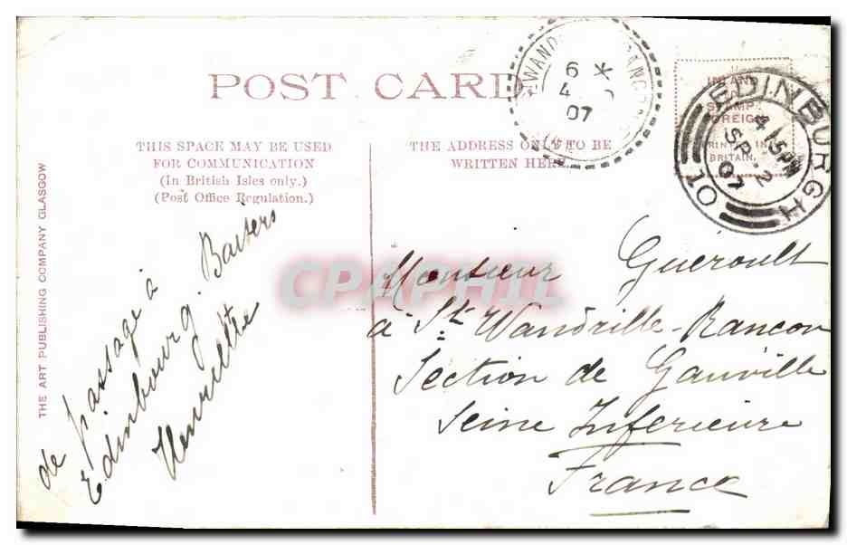 CPA Edinburgh Wellington Monument Register House  — Rückseite