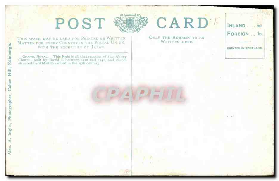 CPA Edinburgh The chapel Royal Holyrood palace  — Rückseite