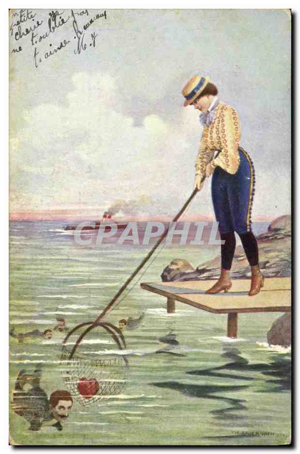 CPA Femme a la peche Humour