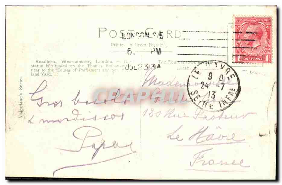 CPA London Boadicea Westminster — Verso
