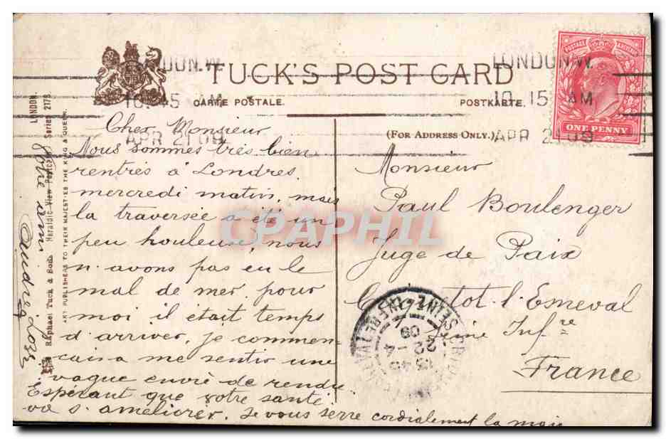 CPA London Victoria Embankment  — Verso