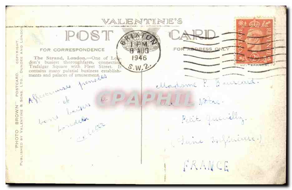 CPA The Strand London — Verso