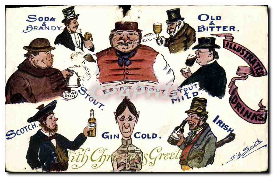 CPA Illustrated Drinks Stout Gin Gold Beer Alcool