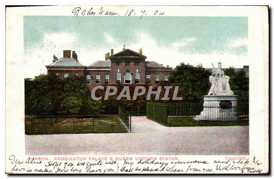 CPA London Kensington Palace a Queen Victori Statue