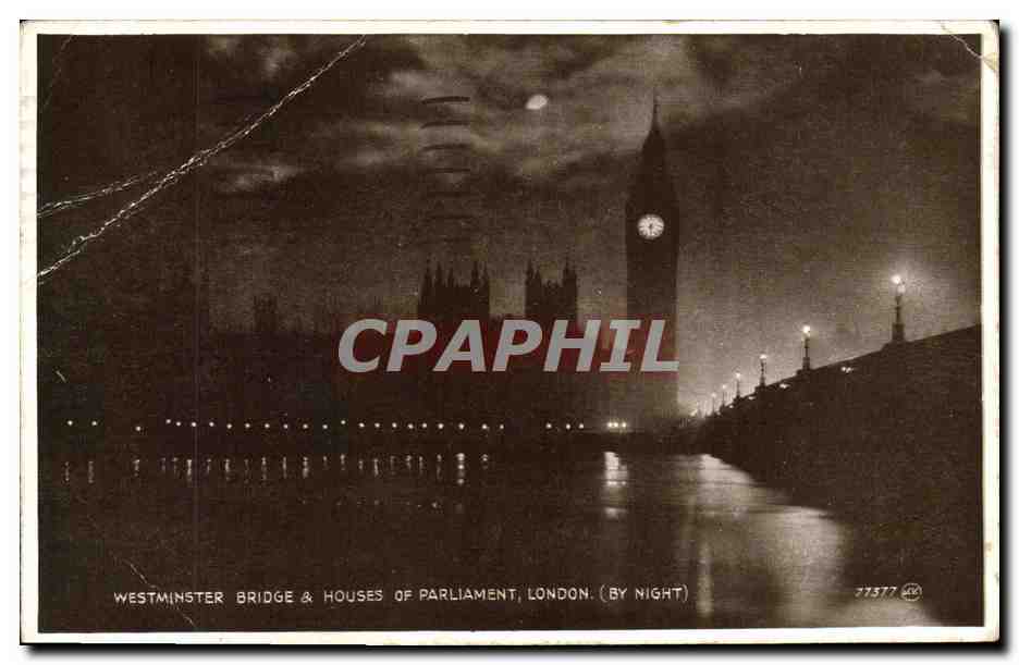 CPA Westminster Bridge Houses of Parliament London by night