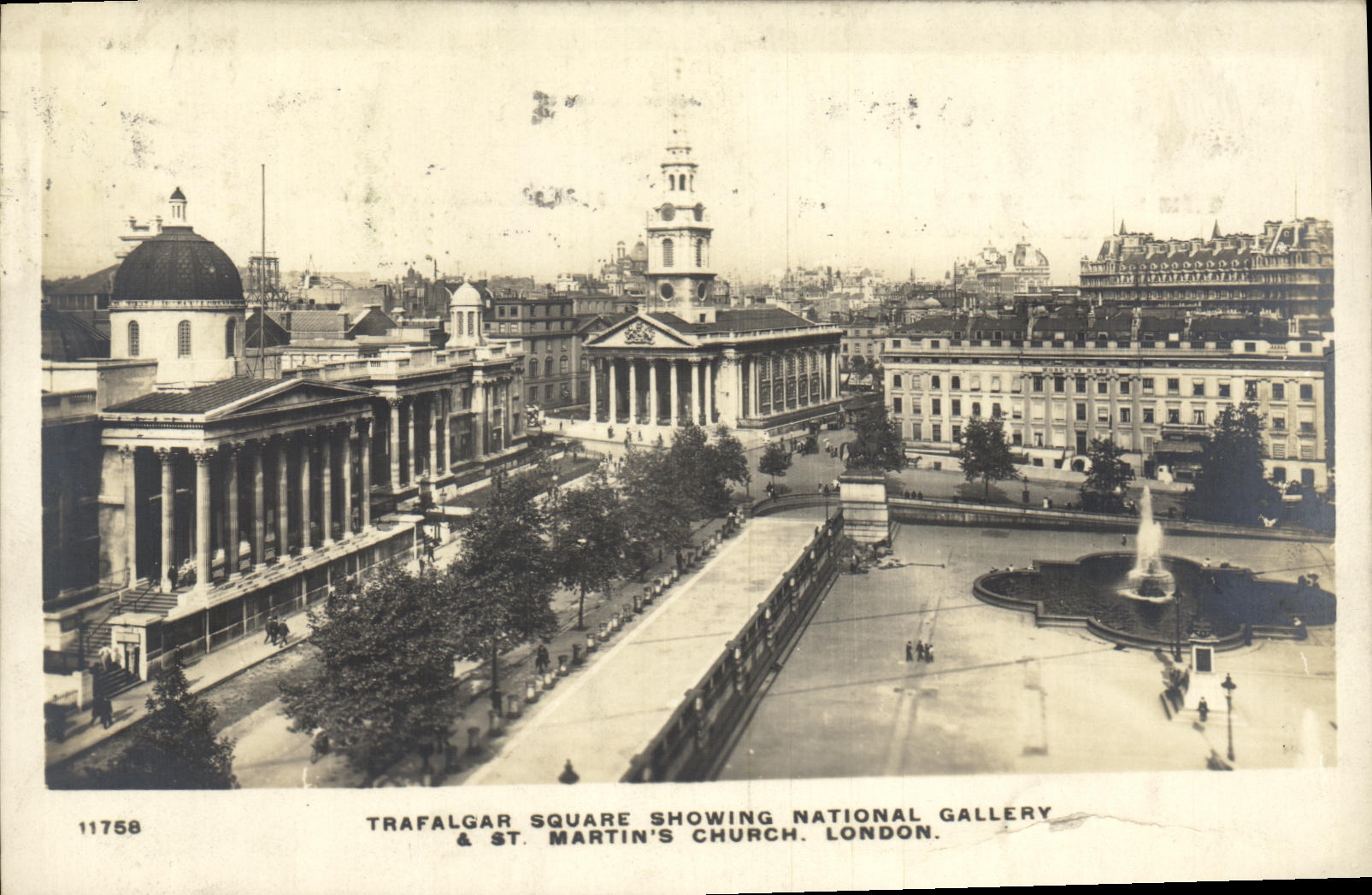 CPA Trafalgar Square Showing National Gallery St Martin s Church London