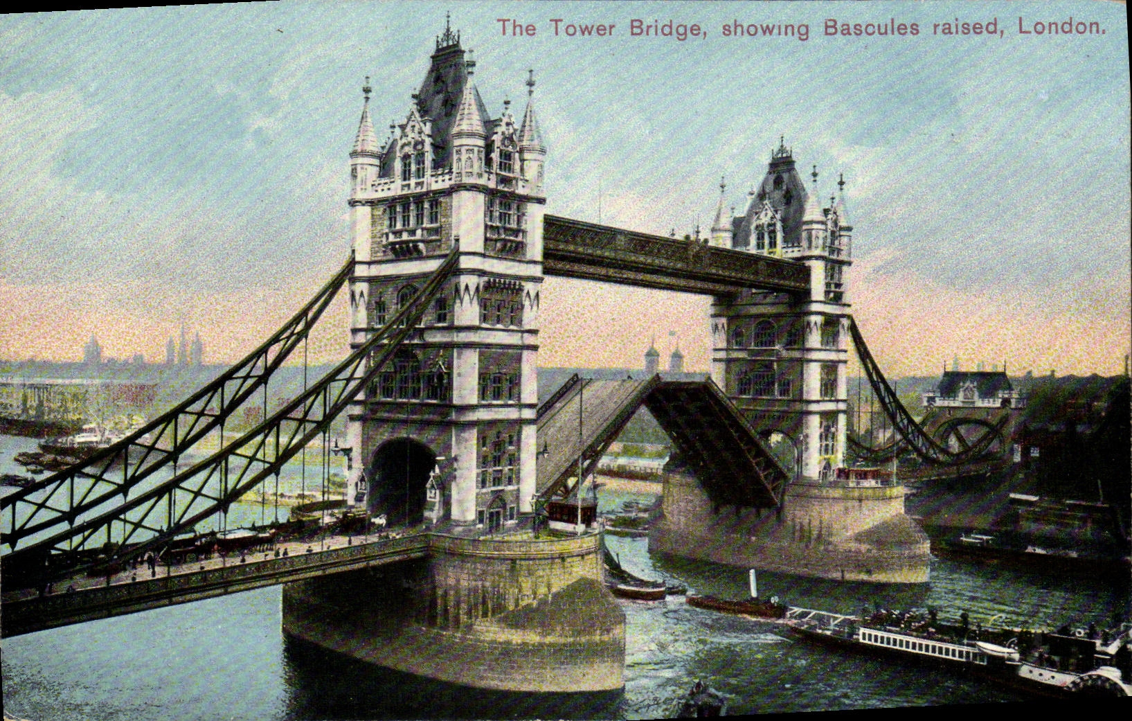 CPA London The Tower Bridge Showing Bascules raised Bateau
