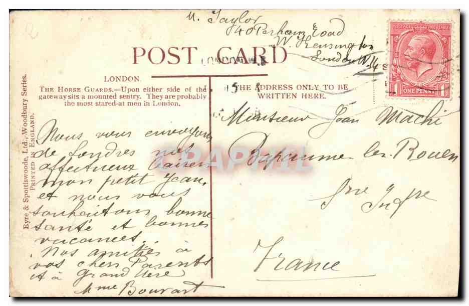 CPA London The Horse Guards Whitehall — Verso