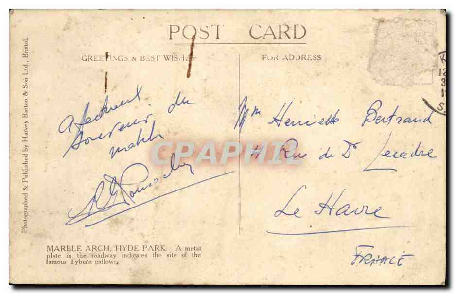 CPA London Marble Arch Oxford Street Odeon — Rückseite