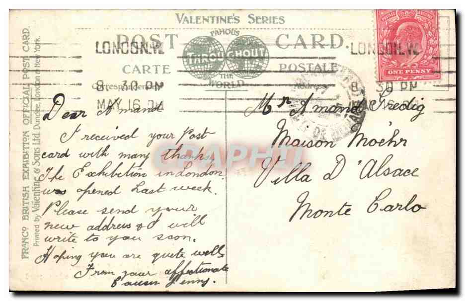 CPA London Franco British Exhibition 1908 In court of honour — Back