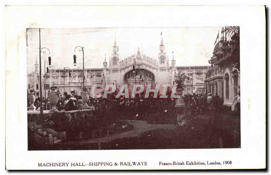 CPA London Franco British Exhibition 1908 Machinery Hall Shipping Railways 