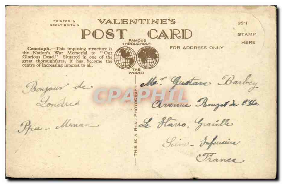 CPA London Cenotaph And Whitehall — Verso