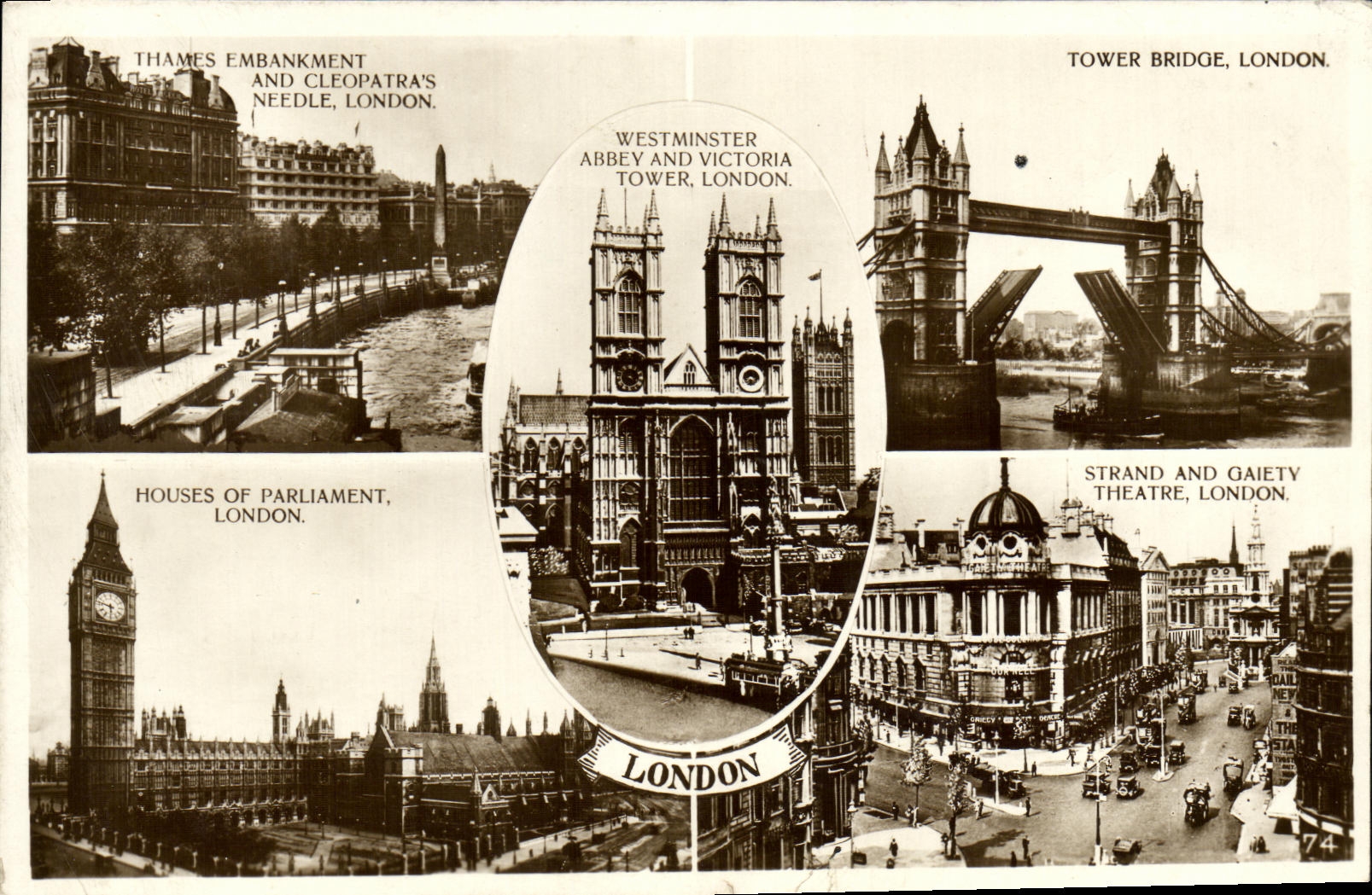 CPA London Tower Bridge Houses of Parliament Strand and Gaiety Theatre 