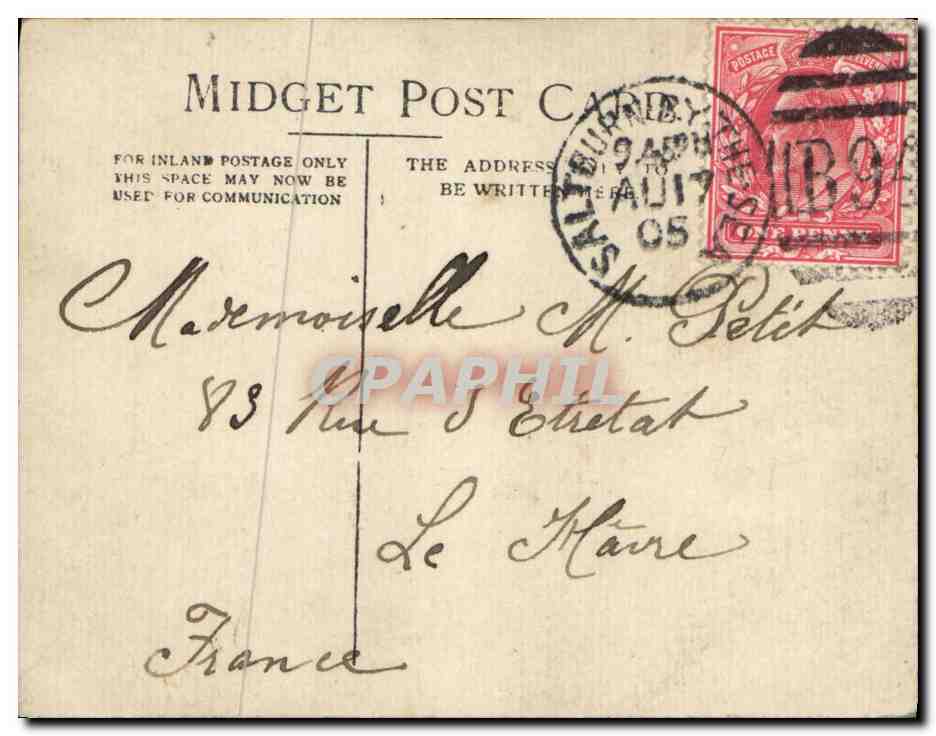 Pique-nique en famille — quatre enfants — Midget Post Card — Reverso