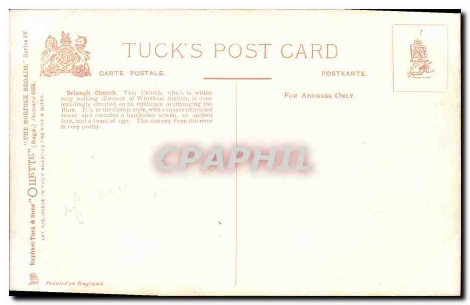 CPA The Norfolk Broads Belaugh church — Rückseite
