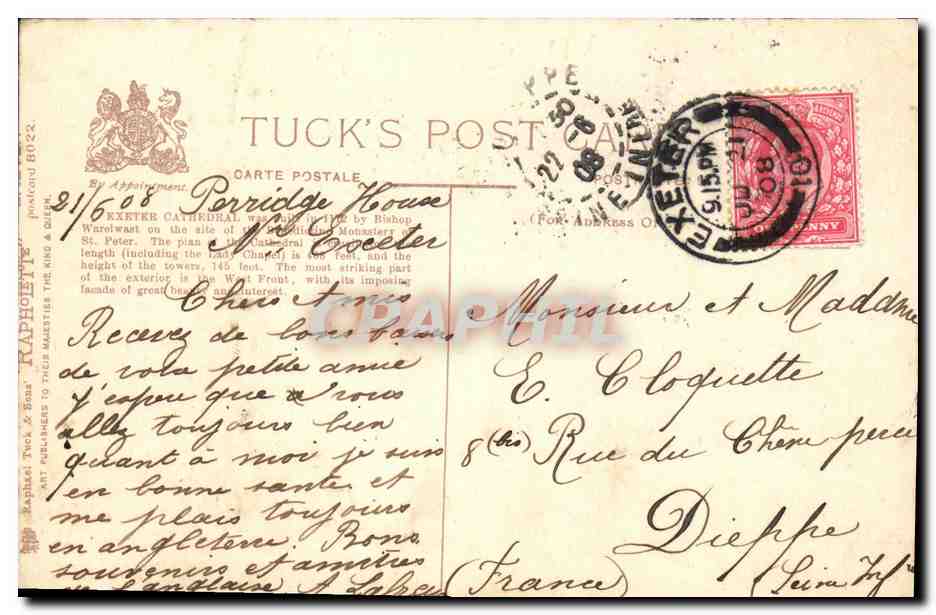 Exeter Cathedral — vue intérieure — Tuck's Post — Reverso