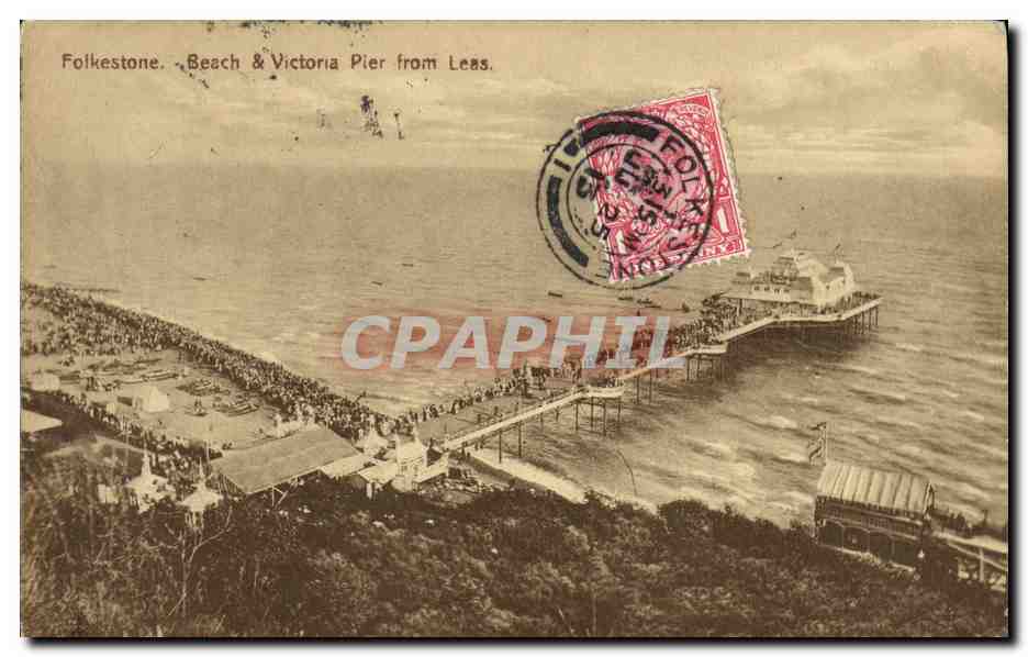 CPA Folkestone Beach Victoria Pier from Leas