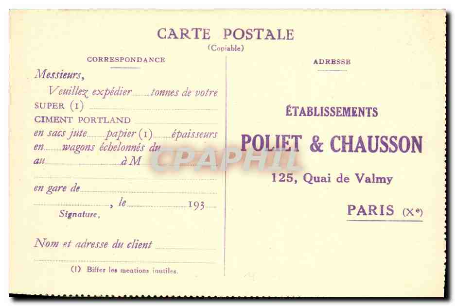 CPA Piscine de Mer de Newcastle on Tyne Executee en ciment de la Boulonnaise Poliet et Chausson — Rückseite