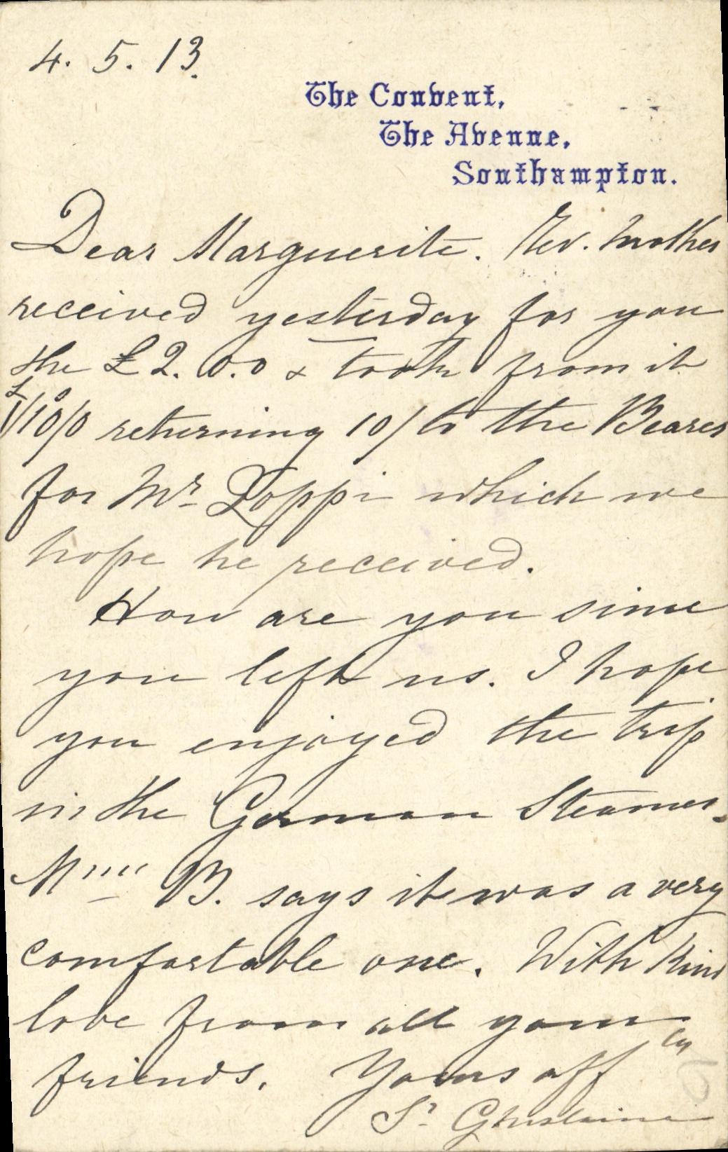 Carte The Conbent The Abenne Southampton 1913