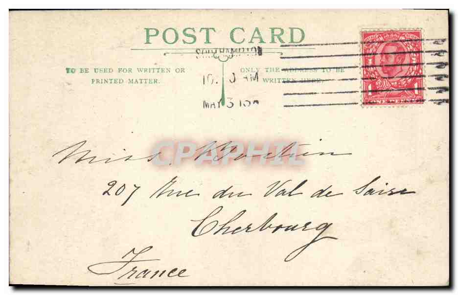 Carte The Conbent The Abenne Southampton 1913 — Rückseite
