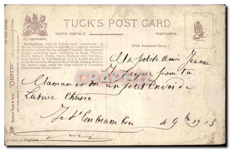 CPA Twickenham on the Thames — Rückseite