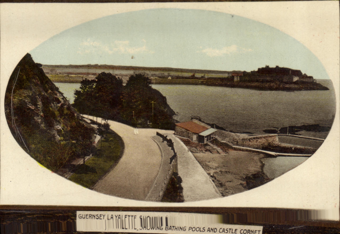 CPA Guernsey La Yalette Showing Bathing pools and castle Cornet
