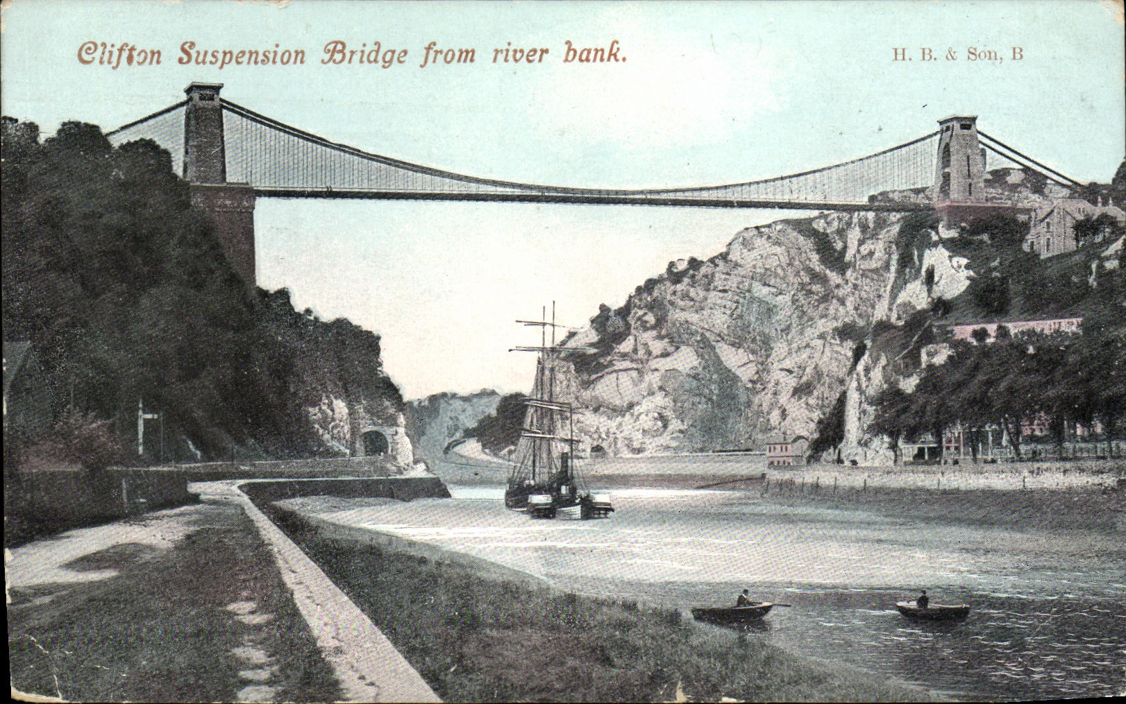 CPA Clifton Suspension Bridge From River Bank