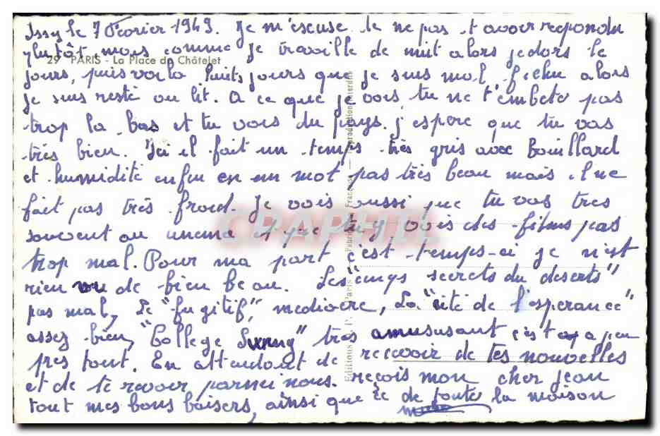CPA Paris La Place De Chatelet — Verso