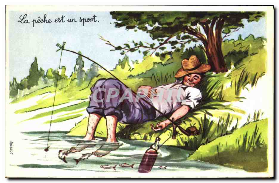 CPA Humour La peche est un sport